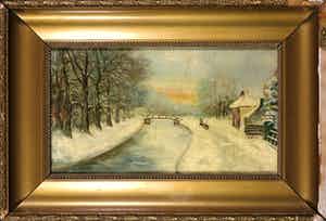 Niet of onleesbaar gesigneerd - Olieverf op paneel, Winterlandschap verkocht voor € 1!