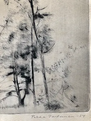 Reino Partanen - twee bomen in kaal landschap kopen? Bied vanaf 15!