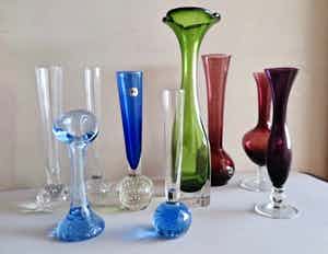 Elme Glasbruk - en Aseda Glasbrük - Collectie 9 Zweedse Solifleurs/Spijkervaasjes - 60-er jaren verkocht voor € 69!