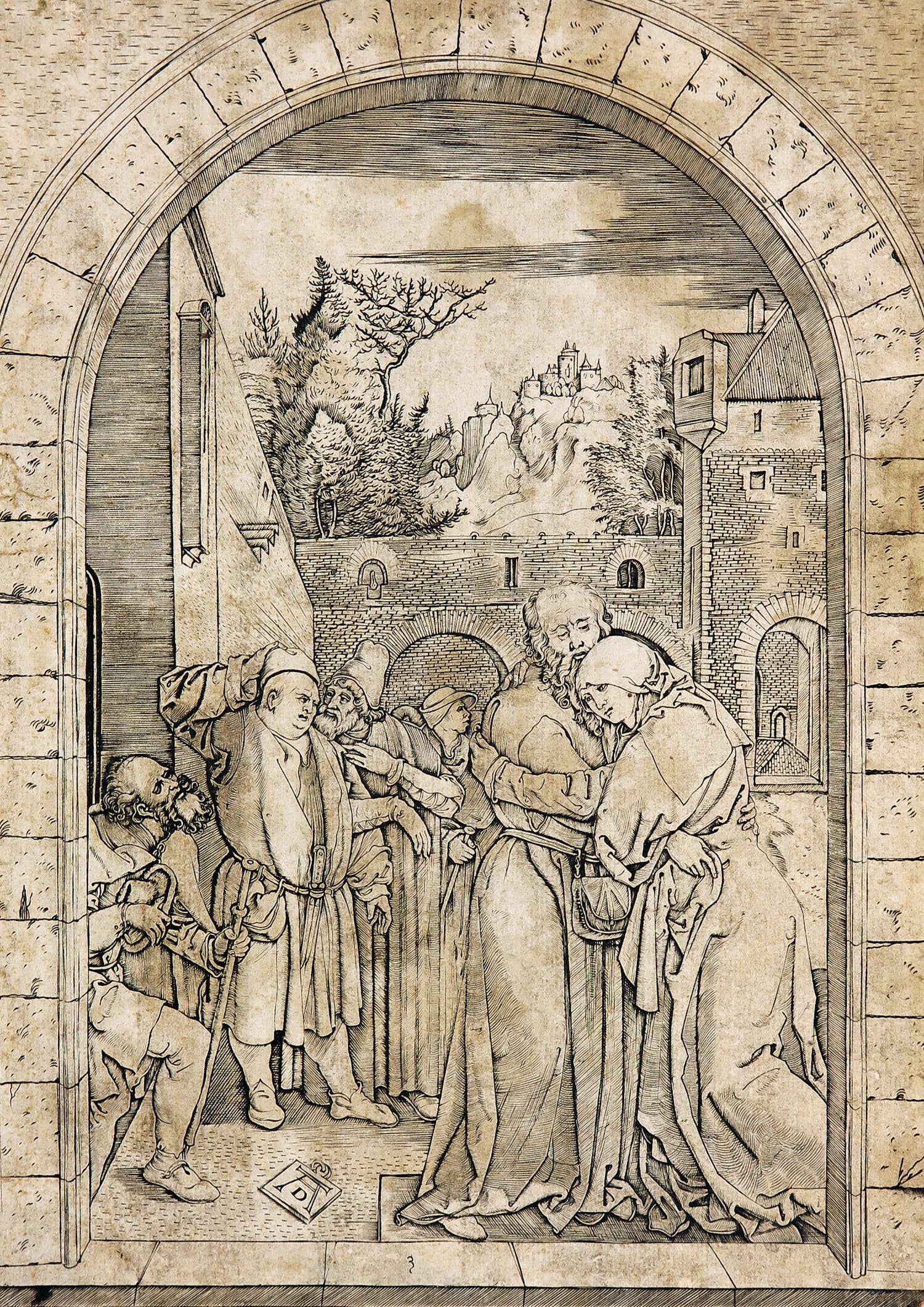 Marcantonio Raimondi - Gravure naar Albrecht Dürer, De Ontmoeting van Joachim en Anna kopen? Bied vanaf 80!