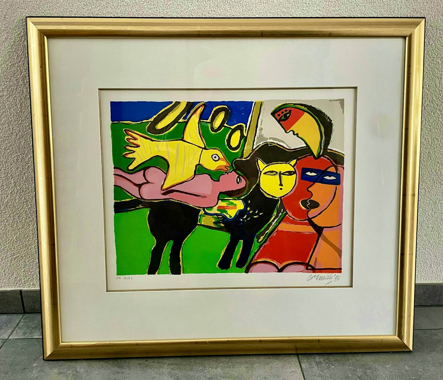 Corneille - Zeefdruk EAIX/XL - Vrouw met vogel - Ingelijst kopen? Bied vanaf 225!