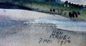 Han Krug - Aquarel "Strand met pier" 1950 kopen? Bied vanaf 25!