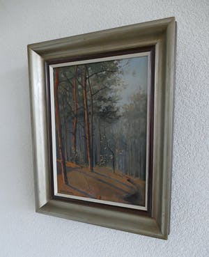 Leo Kurpershoek - Boslandschap bij ondergaande zon kopen? Bied vanaf 120!