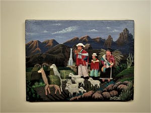 Niet of onleesbaar gesigneerd - Bijzonder Zuid Amerikaans olieverf "Equador - familie in de bergen" gesigneerd kopen? Bied vanaf 1!