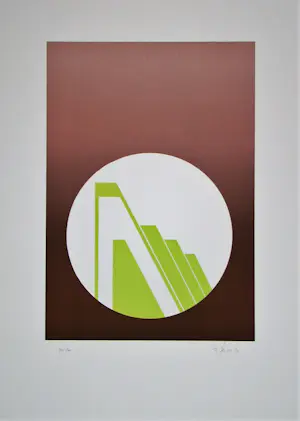 Buy Friedrich Geiler - Concrete-constructieve composie - 1974 - Originele linoleumsnede, handgesigneerd? Bid from 60!