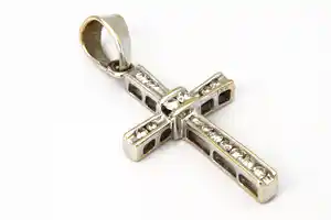 Fijn Wit-gouden 14 karaats Kruis/Crucifix hanger - met diamant - 0.20ct verkocht voor € 130!
