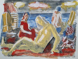 Hubert Bekman - Vrouwen aan de zee, gemengde techniek op papier kopen? Bied vanaf 75!