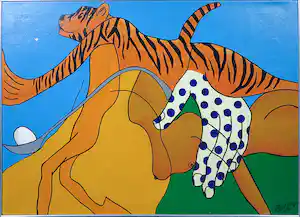 Jules Bekker - Acryl op doek, Tijger - Ingelijst verkocht voor € 157!