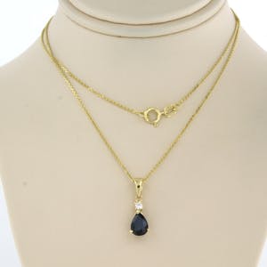 14k gouden collier met hanger bezet met saffier en briljant geslepen diamant kopen? Bied vanaf 200!
