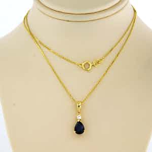 14k gouden collier met hanger bezet met saffier en briljant geslepen diamant verkocht voor € 200!