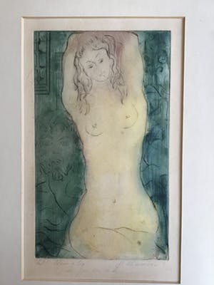 Niet of onleesbaar gesigneerd - Naakt meisje, ets, kunstenaar onleesbaar, ingelijst kopen? Bied vanaf 1!