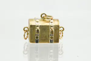 4- Mooi gedetailleerde 14 karaat bicolor gouden schatkist hanger kopen? Bied vanaf 320!