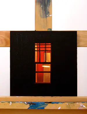 Gerard Boersma - Night Window 8 (Schilderij van verlicht raam in de nacht ) kopen? Bied vanaf 125!