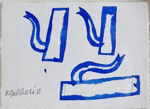 Klaas Gubbels - drie kannen in blauw - aquarel - 2015. kopen? Bied vanaf 295!