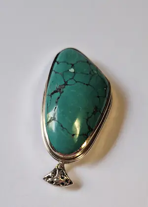 Nieuwe grote zilveren hanger met Turkoois edelsteen, cabochon kopen? Bied vanaf 125!