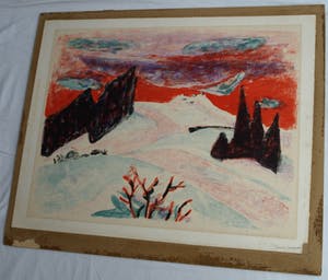 Willy Suter - Litho, “Sneeuwlandschap” – Kunst-Schoolplaat uit 1960 – V.AE.V.O. kopen? Bied vanaf 50!
