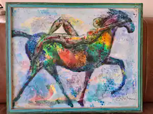 Erwin de Vries - Kleurrijk paard met liggende vrouw op de rug verkauft für € 700!