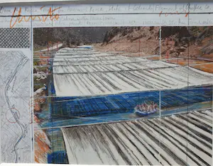 Christo - Twee gesigneerde kunstkaarten - Over the River (Volz foto's) - Ingelijst kopen? Bied vanaf 125!