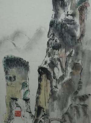 Niet of onleesbaar gesigneerd - Japanse kunstenaar, “De berg” - aquarelverf en inkt op karton kopen? Bied vanaf 1!