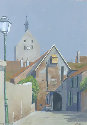 Johannes Herbert Plokker - Gouache, Riquewihr - Ingelijst kopen? Bied vanaf 1!