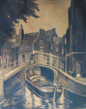 Hubert Hannemann - Ingelijste ets , ‘Delfter Gracht’ – Delft , ca. 1940 verkocht voor € 40!
