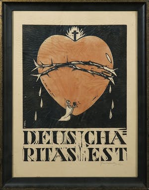 Joan Collette - Houtsnede, Deus charitas est - Ingelijst kopen? Bied vanaf 20!