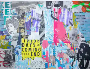 Charlie Green - Collage op doek, These Days (Groot) vendu pour 100€ !