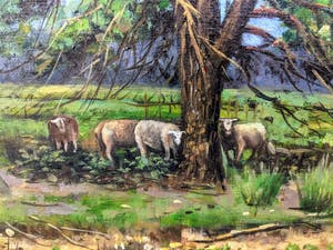 Niet of onleesbaar gesigneerd - Heideveld met schapen. Dwingeloo? kopen? Bied vanaf 1!