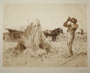 Waalko Jans Dingemans (sr.) - Arbeider met paarden en kar in landschap kopen? Bied vanaf 35!
