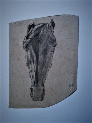 Pieter Dupont - Jonggestorven Alleskunner - 2 orig. potlood tekeningen "Paard en Schedel" gesign kopen? Bied vanaf 20!