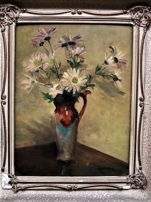 Niet of onleesbaar gesigneerd - Fraai omstreeks 1900 geschilderd olieverf "Voorjaarsboeket Margrieten" gesigneer kopen? Bied vanaf 10!