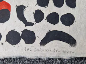 Jef Diederen - grote Lino in blauw geel en rood "Krekels 2A" - kleine oplage (45) - ptldgesign. kaufen? Bieten Sie von 100!