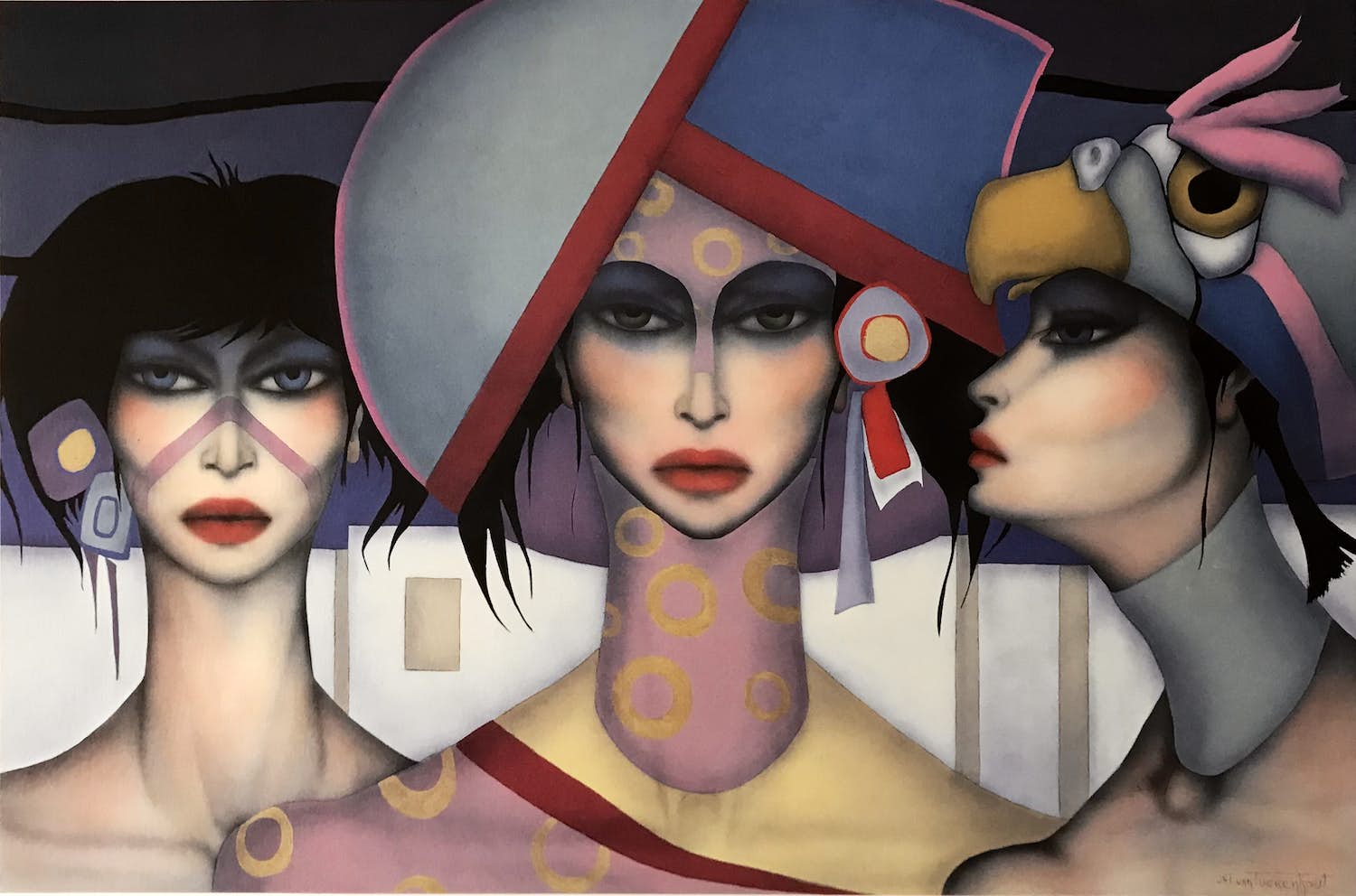 Jef van Tuerenhout - Mooi kleurrijk werk - Vrouwenhoofden verkocht voor € 55!