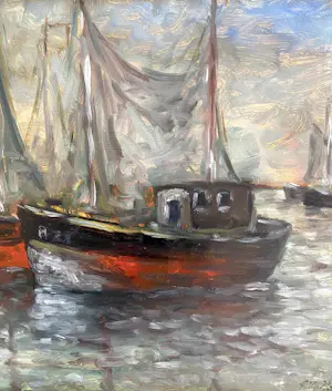 Franz Van Montfort - Havenzicht met vissersboten kopen? Bied vanaf 59!