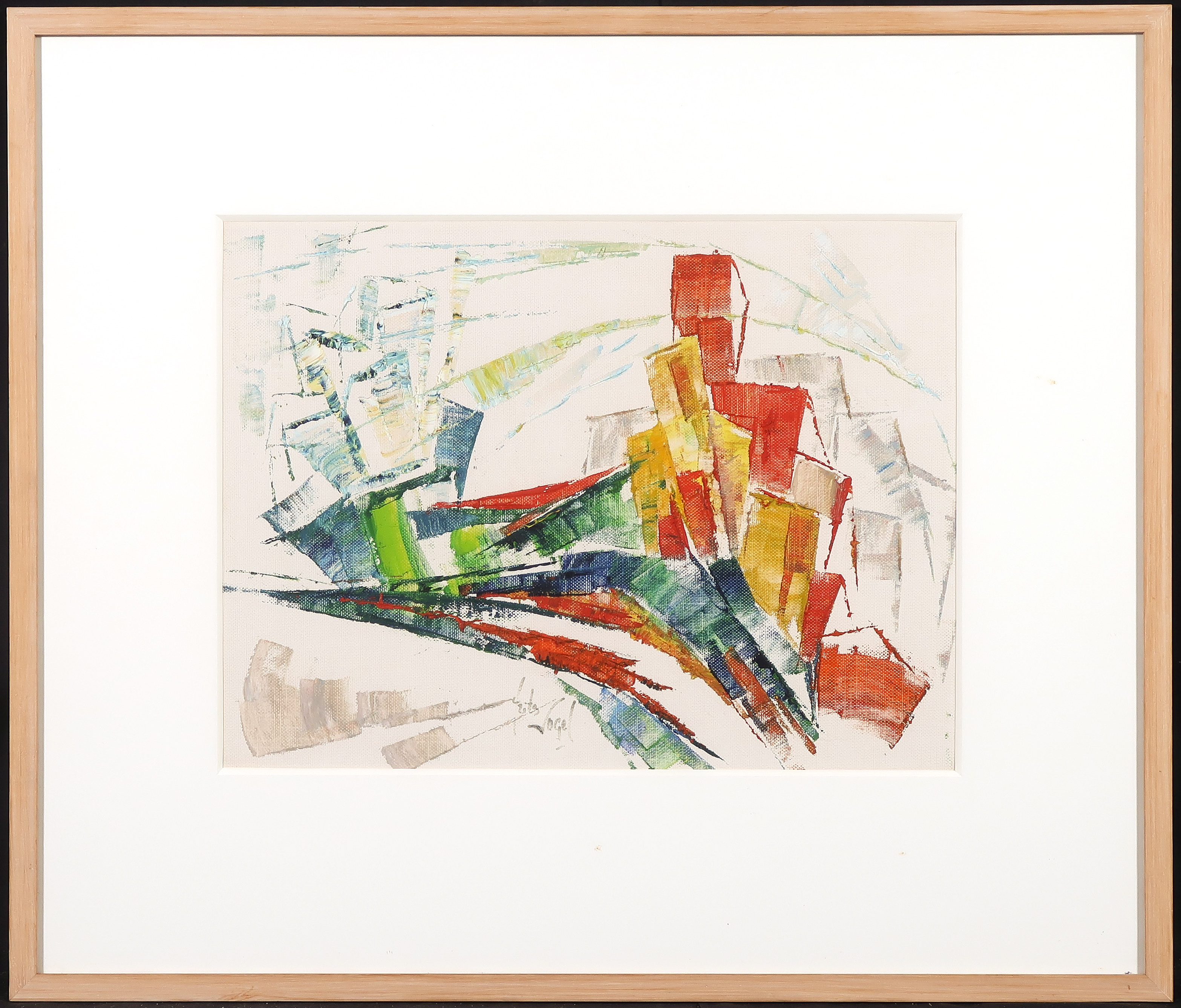 Frits Vogel - Olieverf op canvaspapier, Abstracte compositie - Ingelijst verkocht voor € 70!