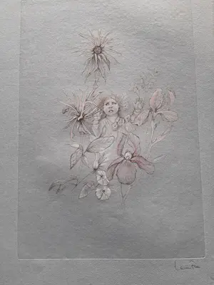 Leonor Fini - Ets, Titel, "Fillette aux fleurs" (Meisje met bloemen). kopen? Bied vanaf 45!