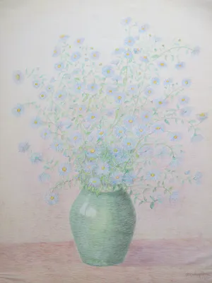 Antoinette van Hoytema - Bloemboeket in groene vaas - Gemengde techniek kopen? Bied vanaf 50!