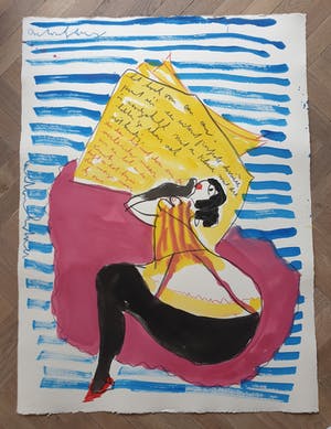 Anton Heyboer - Lezende Can Can Danseres - Gouache en krijt - Jaren 90 kopen? Bied vanaf 395!