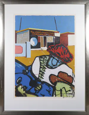 Herman Brood - Zeefdruk, King Jammys recording studio - Ingelijst (Zeer groot) kopen? Bied vanaf 300!