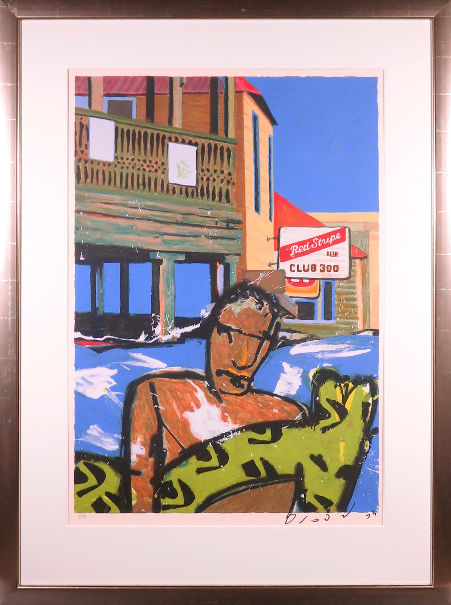 Herman Brood - Zeefdruk, Red Stripe Beer Club 300 - Ingelijst (Zeer groot) verkocht voor € 350!