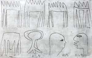 Klaas Gubbels - Figuren met tafels, ets (zeldzaam) verkocht voor € 1!