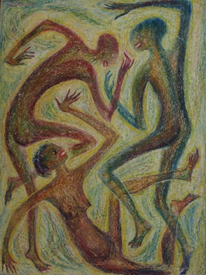 Klaas Pijlman - Pastelkrijt , “Dansende figuren” – 1959 - ingelijst , 75 x 67 cm kopen? Bied vanaf 40!