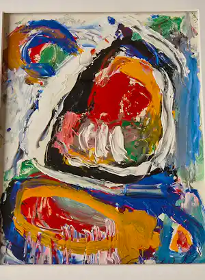 Gerriet Postma - bekend Fries expressionist - "dik in de verf" abstract olieverf - mooi ingelijst verkauft für € 368!