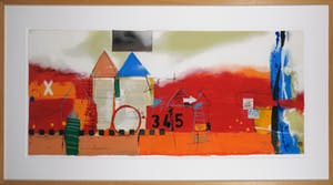 Theo Koster - Zeefdruk en collage, Liggend rood - Ingelijst (Groot) kopen? Bied vanaf 50!