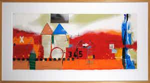 Theo Koster - Zeefdruk en collage, Liggend rood - Ingelijst (Groot) verkocht voor € 50!