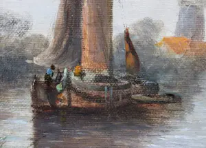 Jacob Jan Coenraad Spohler - Hollands rivierlandschap met windmolens en boten kopen? Bied vanaf 3000!