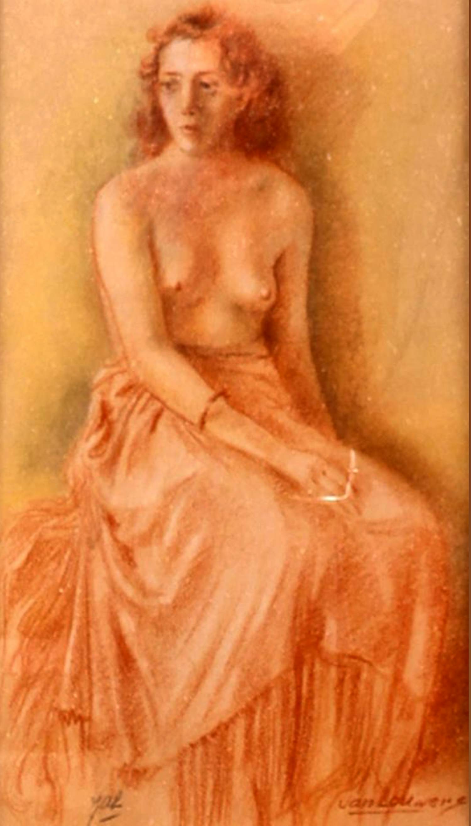 Jan A. Louwers - zittend half naakt (semi nude) in rood krijt kopen? Bied vanaf 65!