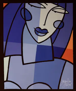 Jacqueline Schäfer - Vrouw in blauw. Gesigneerde en genummerde zeefdruk. kaufen? Bieten Sie von 79!