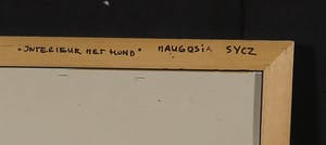 Maugosia Sycz - Acryl en collage op doek, Interieur met hond - Ingelijst kopen? Bied vanaf 60!