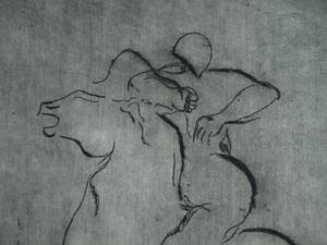 Wim Worm - Ets , Hijgend hert – ingelijst 63 x 88 cm – 1980 - oplage 15 ex. kopen? Bied vanaf 10!